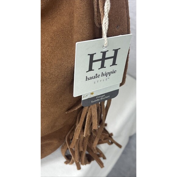 Haute Hippie Fringe Suede Bucket Bag 100% Genuine Suede Brown NEW - Picture 3 of 14